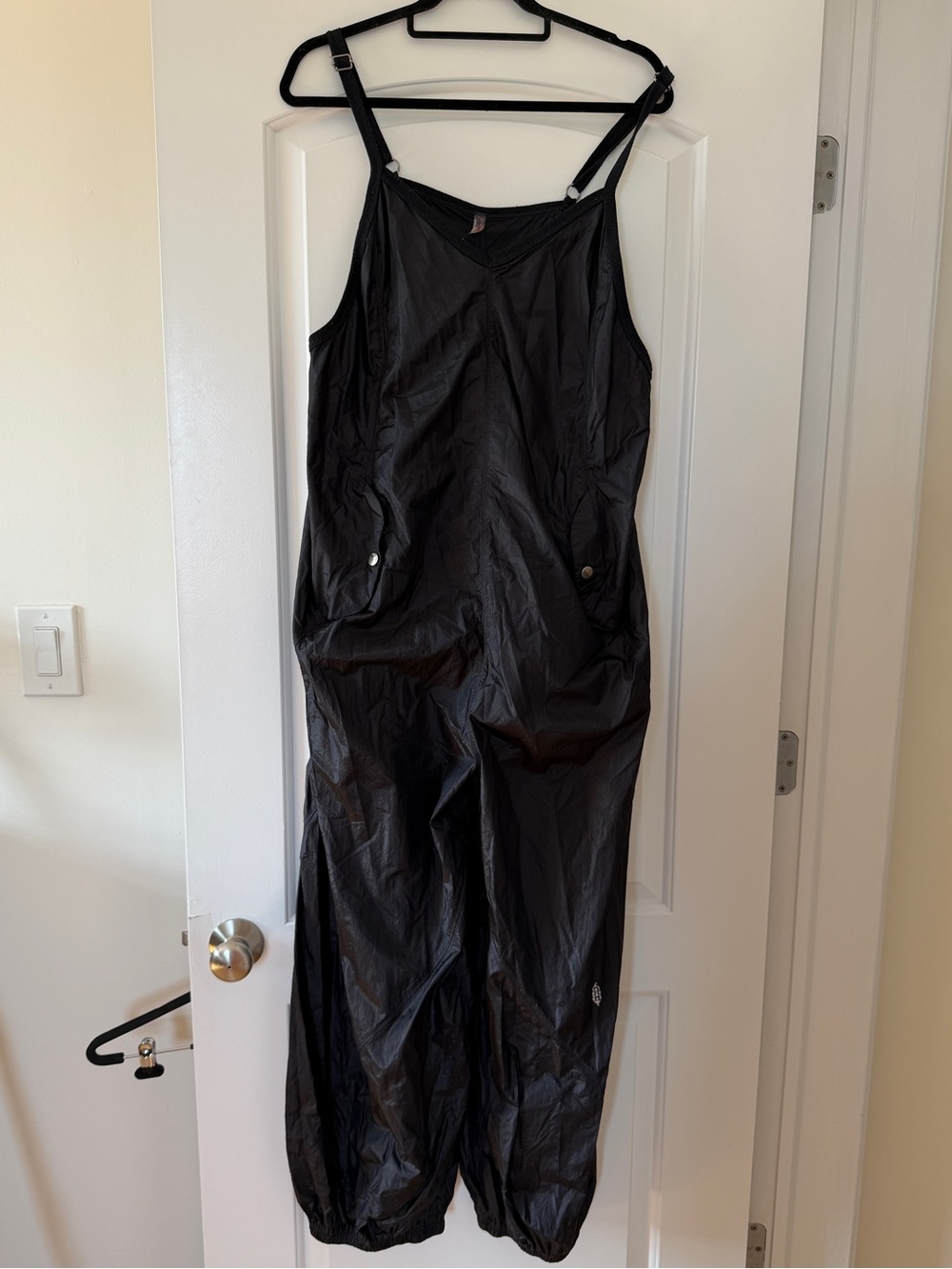 Free People Movement Lightweight Black Adjustable-Strap Utility Jumpsuit
